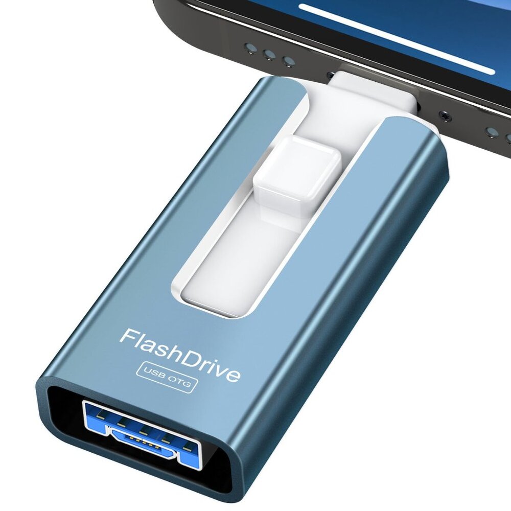 256GB USB Flash Drive for Phone & iPad Photo Storage, High Speed (Blue)